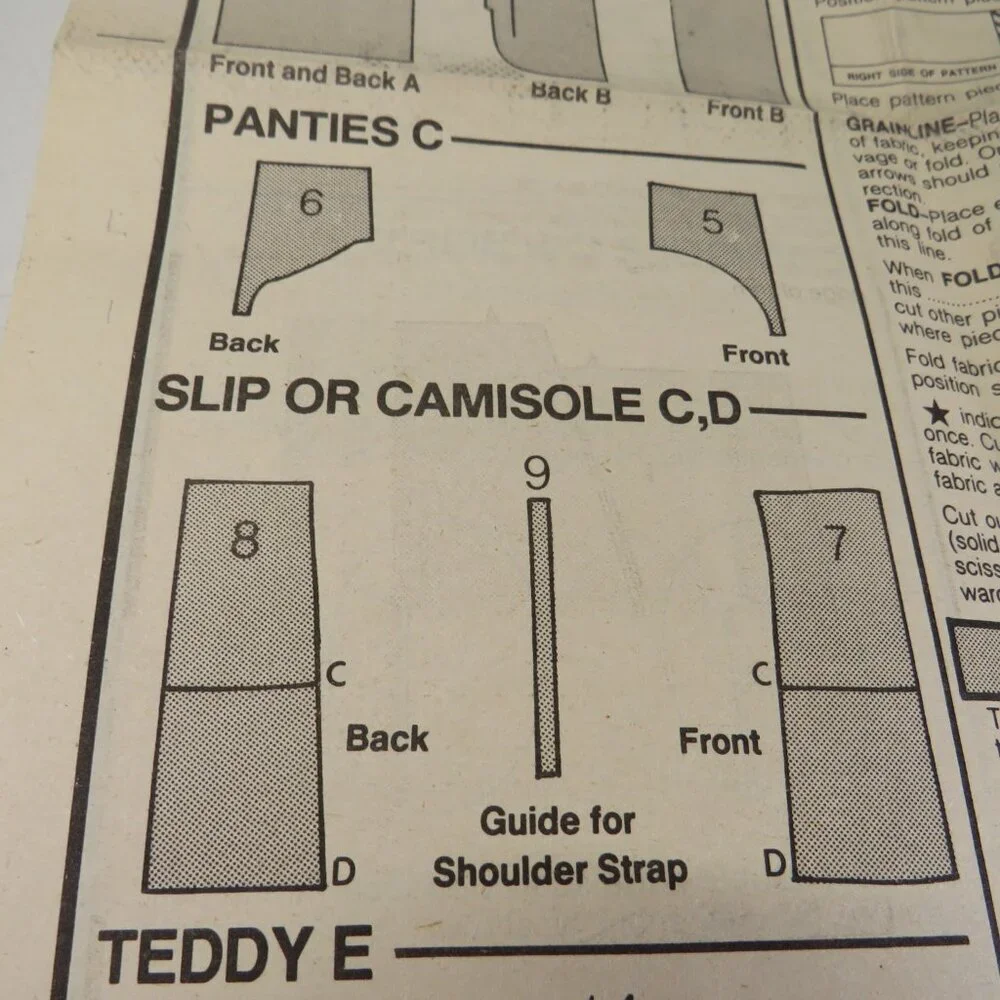 Vogue 9765  Sewing Pattern Undergarments Slip, Teddy, Camisole, Slip, Panties